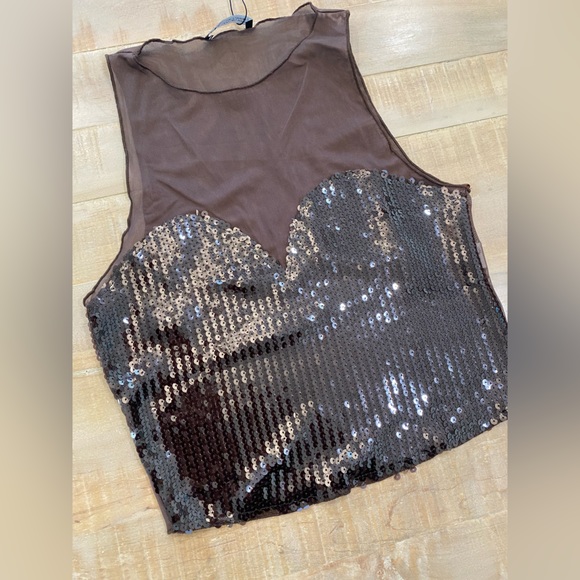 Zara Brown Sequin Tulle crop top NWT - Picture 13 of 13